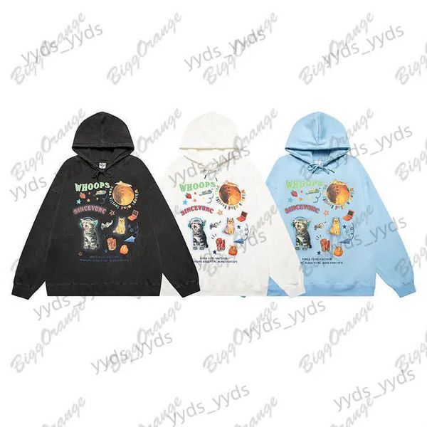 Erkek Hoodies Sweatshirts JC Modaya Modaya Modaya uygun Çok Element Desen Baskı Yıkama Hooded Sweater Erkekler ve Erkekler İçin Büyük Boy Çok Yönlü Yüksek Sokak Kat Y2K T231127