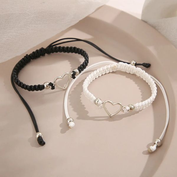 Corrente amor coração casal pulseira para unisex mulheres homens mão trabalhada ajustável branco preto contas borboleta pulseiras jóias 231124