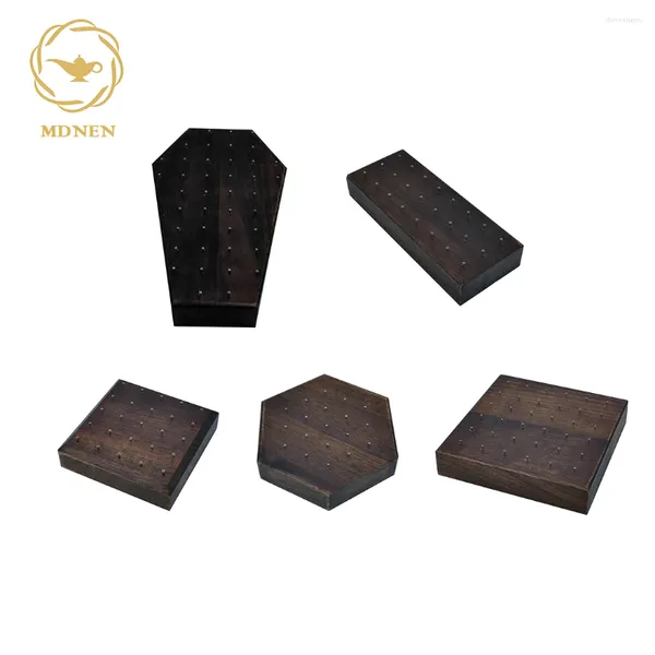 Bolsas de jóias MDNEN Black Walnut Solid Wood Display Stand para 16G / 14G / Threadless Piercing Brincos