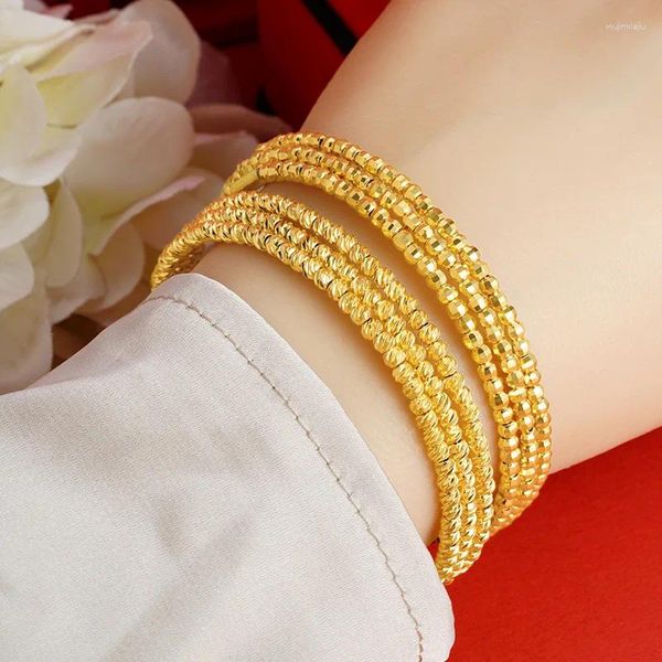 Armreif Reines Gold Farbe Drei Linien Perlen Armbänder Für Frauen Großhandel Überzogene Sprechende Manschette Hochzeit Schmuck Zubehör