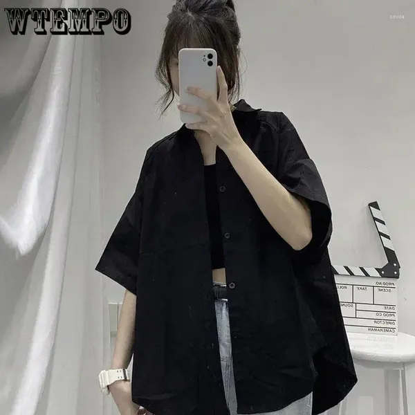 Blusas femininas wtempo preto branco camisas femininas manga curta sólida harajuku solto vintage topos verão moda all-match casais camisetas