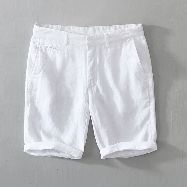 Pantaloncini da uomo Pantaloncini in puro lino per uomo Moda estiva Solido bianco Pantaloncini larghi da vacanza Uomo Casual Taglie forti Pantaloni corti con bottoni 230425