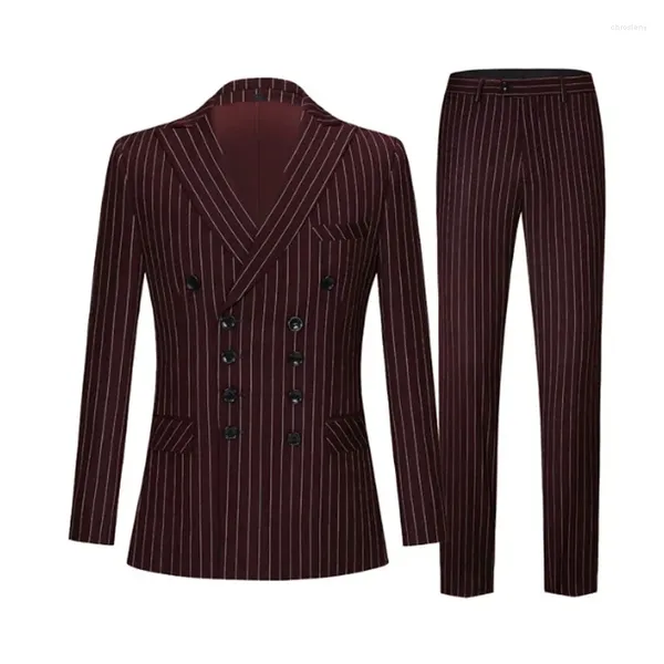 Abiti da uomo Uomo 2 pezzi Abito doppiopetto vintage Nero Strisce rosse Slim Fit Grandi risvolti Matrimonio formale Smoking dello sposo Frac Uomo