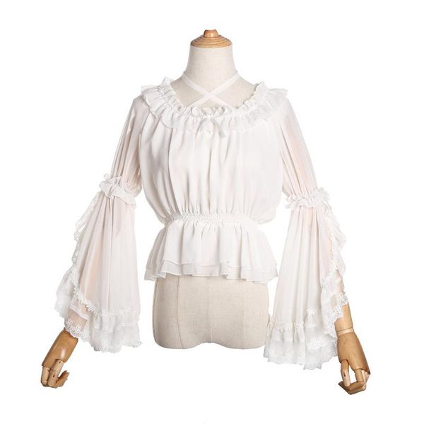 Camicetta 2020 chiffon lolita in pizzo camicetta traino sotto la camicia cavezza del collo fuori spalla da donna a pallina lungo le maniche a campana per taglie forti