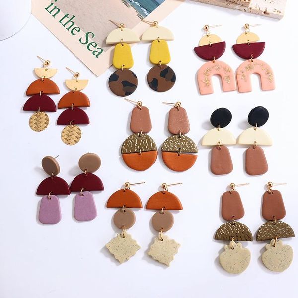 Brincos dangados Chandelier Handmade de cor de argila de cor de cor de terra para mulheres jóias de moda em camadas geométricas 2023Dangle