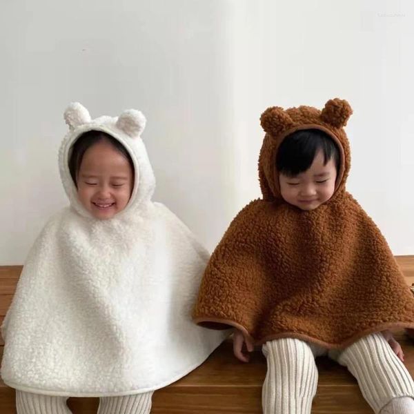 Jacken Mantel Winter Saison Kinder Kleidung Jungen Mädchen Baby Koreanische Warme Cape Ohren Mit Kapuze Samt 2023 Soild Schöne