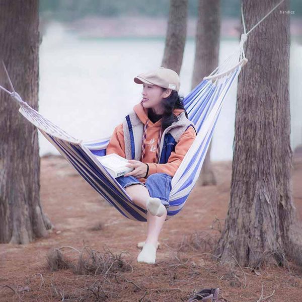 Móveis de acampamento para piquenique de jardim ao ar livre Camping Hammock Anti-Rollover Wood Curved Blue Blue Portátil Portátil Leisure Swing