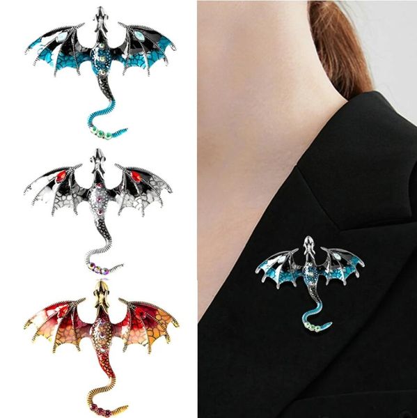 Spille di draghi smalti per donne uomini 6 colori Rinestone Legand Legand Animal Party Office Pins Gifts