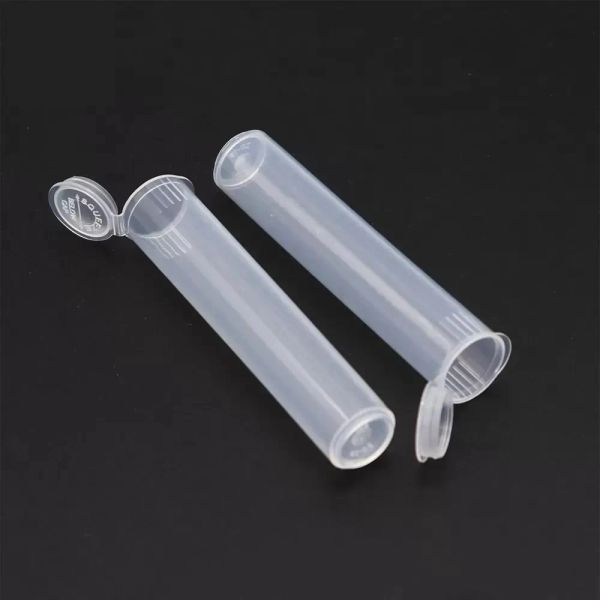 Tubo di imballaggio pre-roll di qualità Bottiglia di plastica trasparente nera Il contenitore per pillole pre-rolling smussato bianco doob ha un diametro interno di 0,688 pollici e una lunghezza di 4,6 pollici