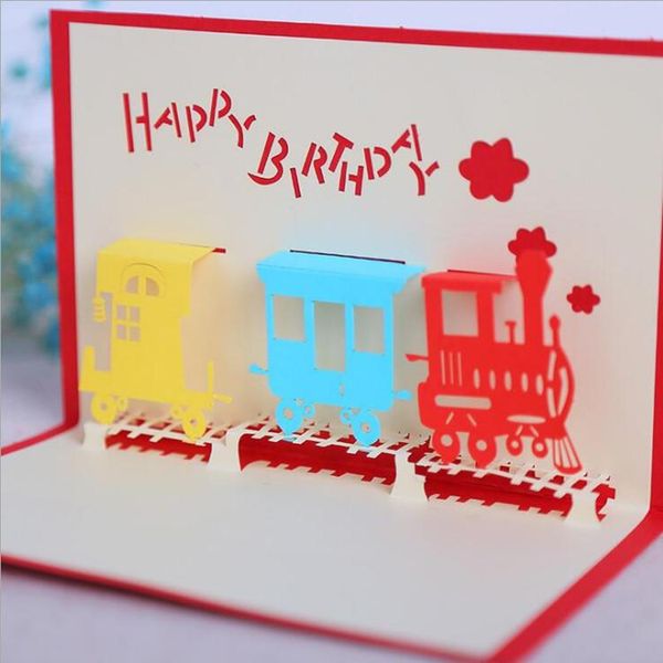 Biglietti d'auguri colorato bel treno baby shower inviti carta 3d auguri di buon compleanno invito festa regalo matrimonio