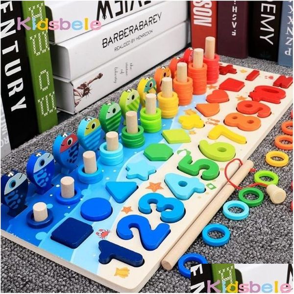 Giocattoli di apprendimento Giocattoli di apprendimento Per bambini Matematica Montessori Per i più piccoli Puzzle educativo in legno Conteggio di pesca Numero Forma Matching Sorter Gam Dhscu