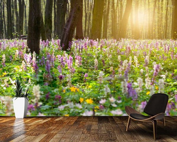 Tapeten Papel De Parede Blühende Blumen Baum Wald 3D Naturtapete Wohnzimmer Küche Schlafzimmer Tapeten Wohnkultur Wandbild