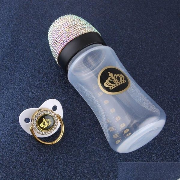 Garrafas de bebê # 240ml Bling Baby Feeding Bottle com chupeta de luxo 8oz calibre largo nascido enfermagem um 220414 entrega de gota bebê, crianças esteira dhiwn