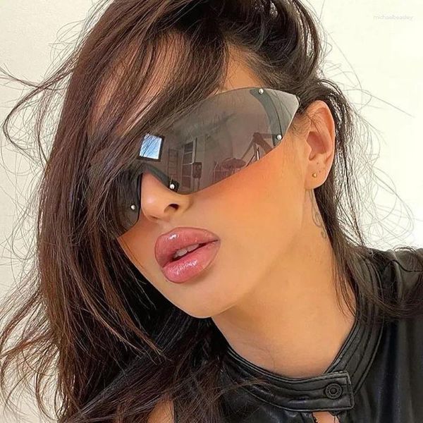 Óculos de sol 2000's Retro Sports Goggle 2023 Mulheres Homens Espelho Punk Sun Óculos Feminino Moda Shades Eyewear UV400 Oculos