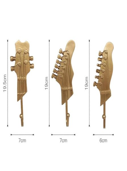 Articoli di novità Retro 3 pezzi Set teste di chitarra ganci musica casa vestiti in resina cappello gancio a parete per la decorazione domestica275h6192289