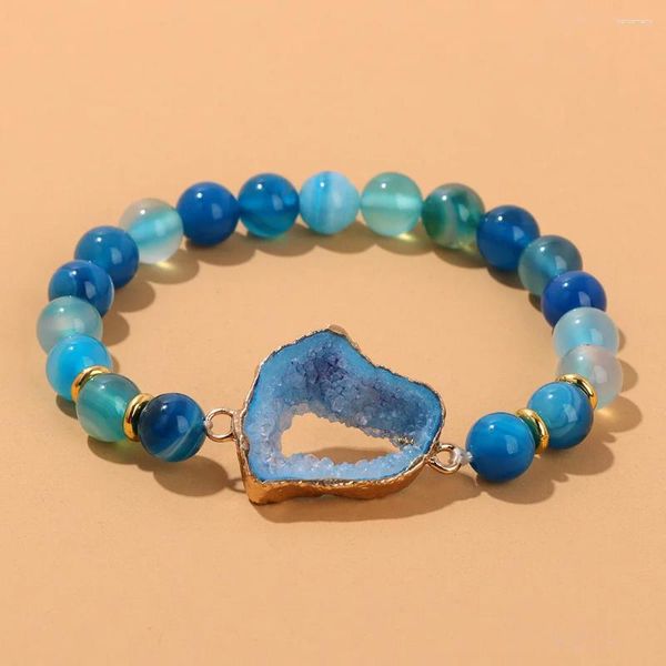 Charm Armbänder 8mm Natürliche Blaue Achate Armband Unregelmäßige Druzy Stein Heilung Reiki Yoga Für Frauen Männer Schmuck Geschenke