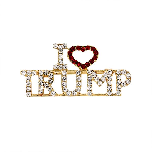 Trump broches de cristal strass design carta broches coração vermelho palavras pino feminino meninas casaco vestido jóias