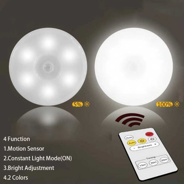 s Recarga USB Sob o Armário Controle Remoto Sem Fio 2 Cores Roupeiro Quarto Lâmpada Sensor de Movimento Luz Noite Para Casa HKD230628