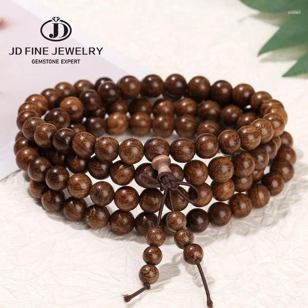 Strand JD Natürliche Goldene Sandelholz Buddhistischen Buddha Armbänder Frauen Männer 108 Holz Gebetskette Mala Meditation Armreifen Schmuck Bijoux