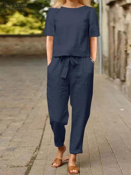 Pantaloni ZANZEA Estate Casual Camicetta a maniche corte Pantaloni stile harem Set 2 pezzi Set coordinati Tuta da donna Abito ampio Solido Set a due pezzi