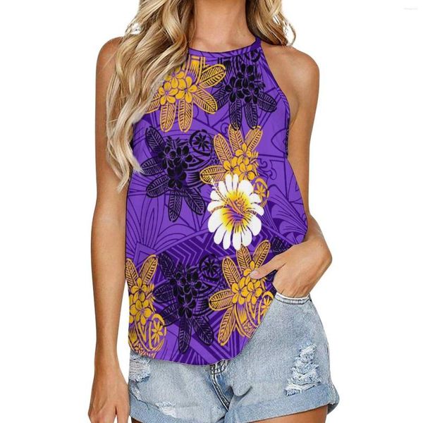 Damen Tanks Sommer Damen Strand Persönlichkeit Ärmelloses Top Weste Damen O-Ausschnitt Polynesian Tribal Purple Flowers Custom Pattern