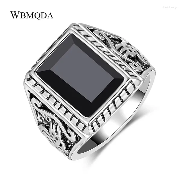 Anéis de cluster wbmqda vintage preto pedra homens anel prata cor escultura étnica signet padrão casamento turco jóias gota