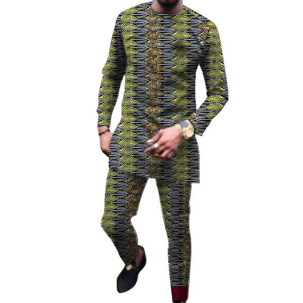 Tute da uomo Camicie con scollo a stampa africana e pantaloni Completi di pantaloni su misura Abiti da sposo maschili di moda Abiti Dashiki Abiti per eventiUomo