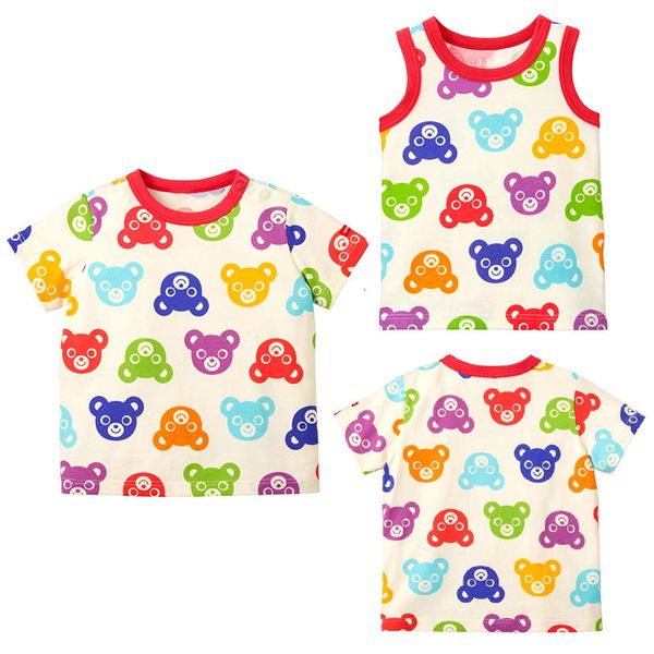 Футболки для детской футболка летние мальчики мультфильм с семицветной головой медведь с коротким рукавом топ 230427