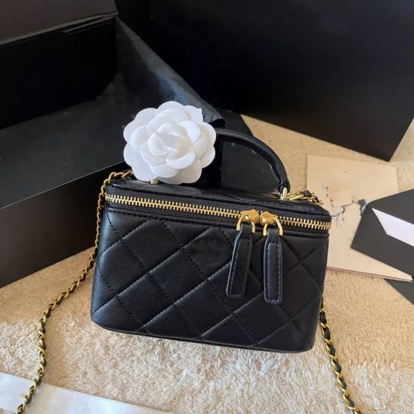 Bolsa de designer francesa feminina bolsa de maquiagem clássica moda bolsa de cosméticos zíper tronco diamante treliça de couro de luxo costura crossbody tendência pacote mala carteira bolsa