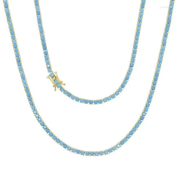 Цепочки CWWZircons 3 мм, круглые, бирюзовые, с камнем, классическая теннисная цепочка, ожерелье для женщин, модное колье золотого цвета, ювелирное изделие, подарок CP122