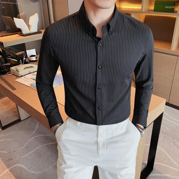 Camisas casuais masculinas plus size 4xl-m outono inverno de manga longa camisa listrada para homens roupas 2023 vestido formal slim smok