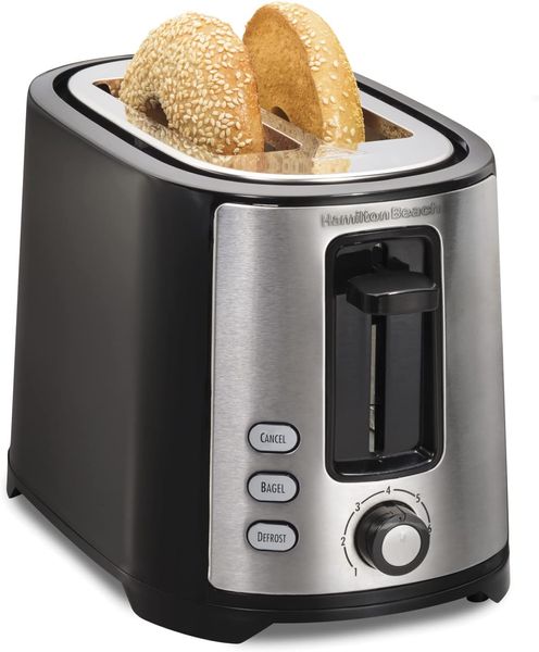 Hamilton Beach 2-Scheiben-Toaster mit extra breiten Schlitzen, Bagel-Auftaueinstellungen, Farbauswahl, Toast-Boost, automatischer Abschaltung, schwarzer Edelstahl (22633)