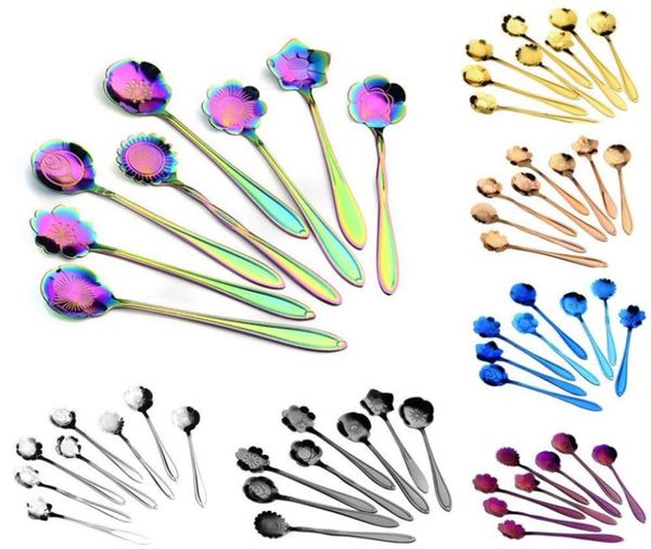 Cucchiaio per mescolare fiori in 7 colori Cucchiaino da caffè con fiori colorati in acciaio inossidabile 8 tipi di cucchiaino da tè a forma di fiore1648202
