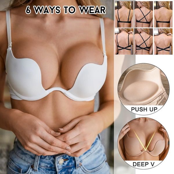 BRAS moda sırtsız lnvisible iç çamaşırı a b fincan derin u seksi daldırma yarım siere siyah kadınlar nderwear push p 230426