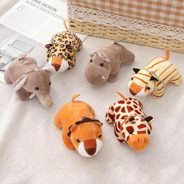 Portachiavi Carino Bambola di pezza Portachiavi Giungla Animale Tigre Elefante Scimmia Leone Giraffa Portachiavi di peluche Regali giocattolo per bambini