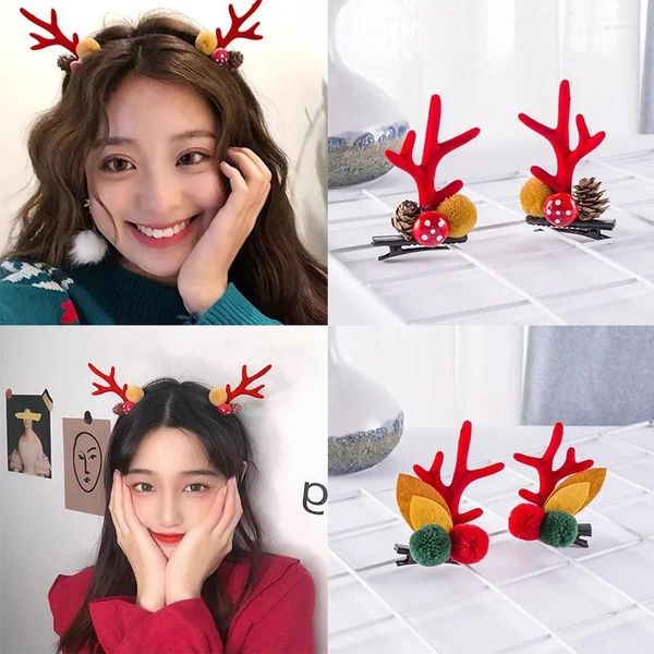 Acessórios de cabelo Natal Deer Horn Clip Children's Cute Headwear Cartoon Elk