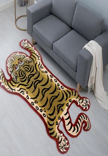 Teppiche Home Tierform Teppich Kreative handgemachte Tiger Muster Sofa Teppich Tapete Nordic Wohnzimmer Bodenmatte Anti-Rutsch-Bereich Washab3540642