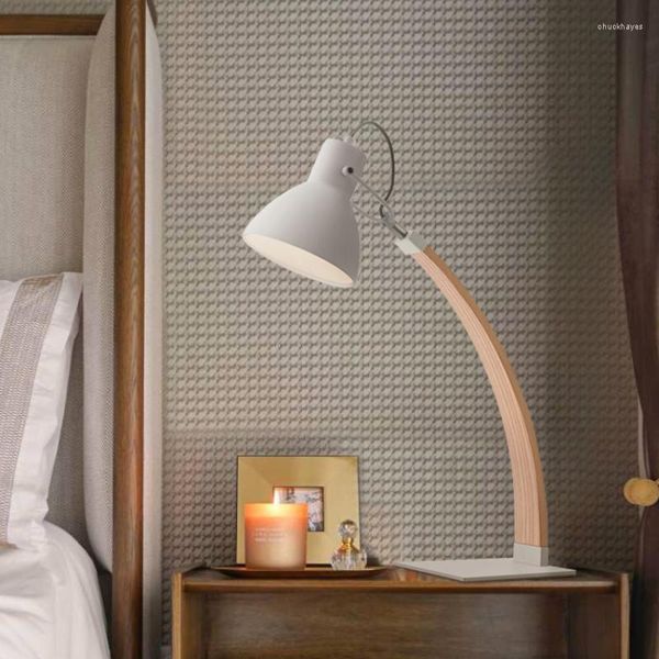 Tischlampen Nordische kreative Eisen- und Massivholzlampe LED E27 Langarm-Lesearbeitszimmer Wohnzimmer Schlafzimmer Nachttisch