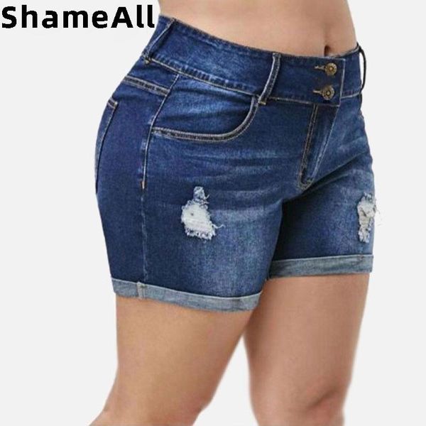 Böden Plus Größe Streetwear Push-Up Schlanke Hüfte Gefesselt Kurze Jeans 3xl 4xl Sommer Koreanische Löcher Frauen Ripped Casual Denim Shorts