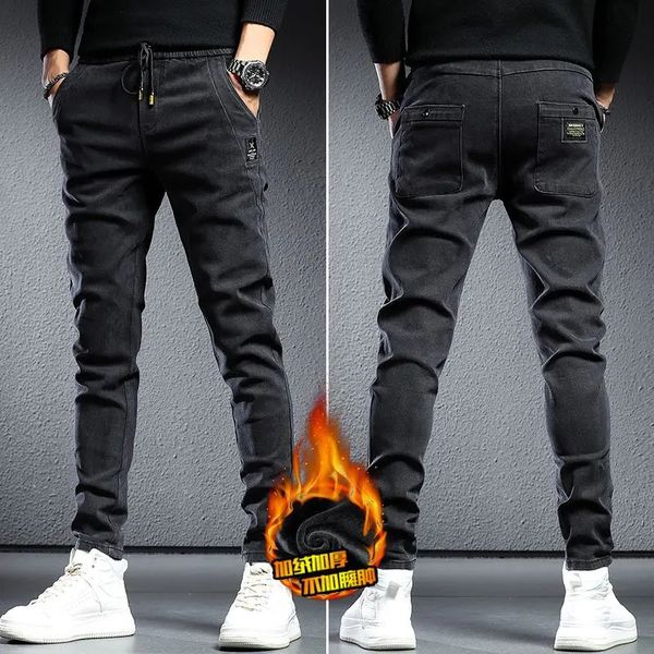 Calças masculinas outono inverno high-end lã de pelúcia streetwear roupas masculinas calças casuais cintura elástica e comprimento total joggers jeans 231127