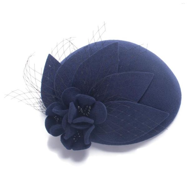 Berretto Fedora vintage in pura lana da donna, copricapo floreale, elegante cappello da donna con velo A044