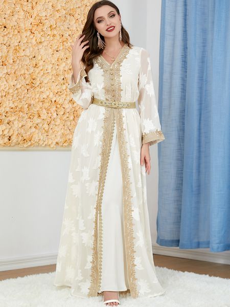 Roupas étnicas Marroquino Kaftan 2 peças abaya para mulheres com cinto do Golfo Jalabiya Ramadã Defina os vestidos longos da noite de casamento, vestidos longos eid abayas 230426