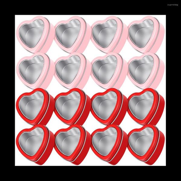 Wrap regalo 16 pezzi a forma di cuore lattine in metallo con scatole da giorno a candela vuota in rosso e rosa