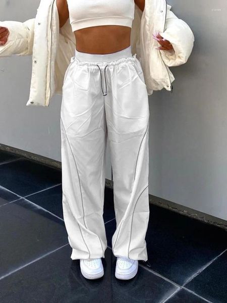 Pantaloni da donna Y2K Bianco Casual Baggy Pantaloni sportivi da donna Pantaloni sportivi Cuciture a contrasto Strisce con coulisse Elastico a vita alta Hippie Harem