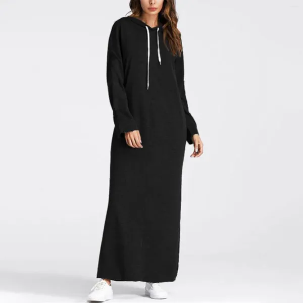 Vestidos casuais 2023 mulheres maxi vestido outono moda vintage moletom com capuz inverno manga longa hoodies vestido robe femme