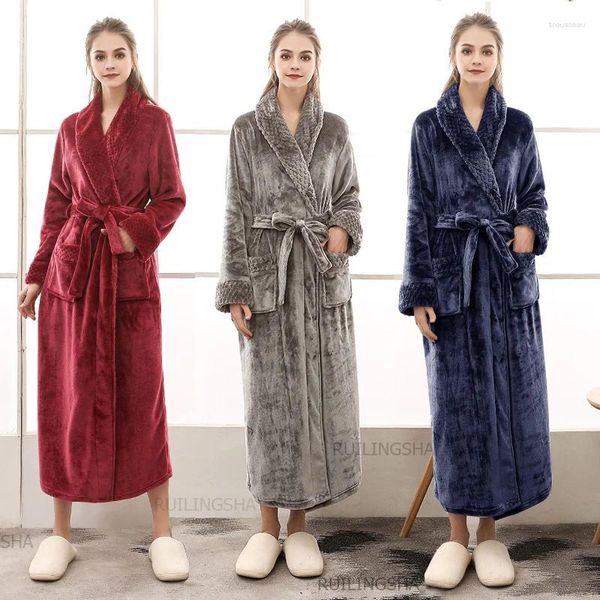 Herren-Thermounterwäsche, Herren-Nachtwäsche, Nachtkleid, Damen-Herren-Flanell-Bademantel, Damen-Winter-verlängerter Plüsch-Schal, langärmeliger, warmer Bademantel