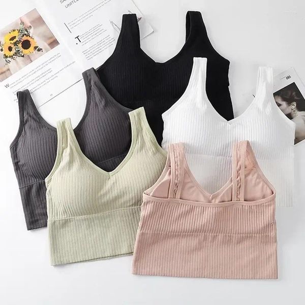 Camisoles Tanks Tops Camisole Unterwäsche BH sexy Sommer Einteilige Weste Tube in Baumwolle vor V-Ausschnitt Top ärmellose gebaute Frauen Sportarten