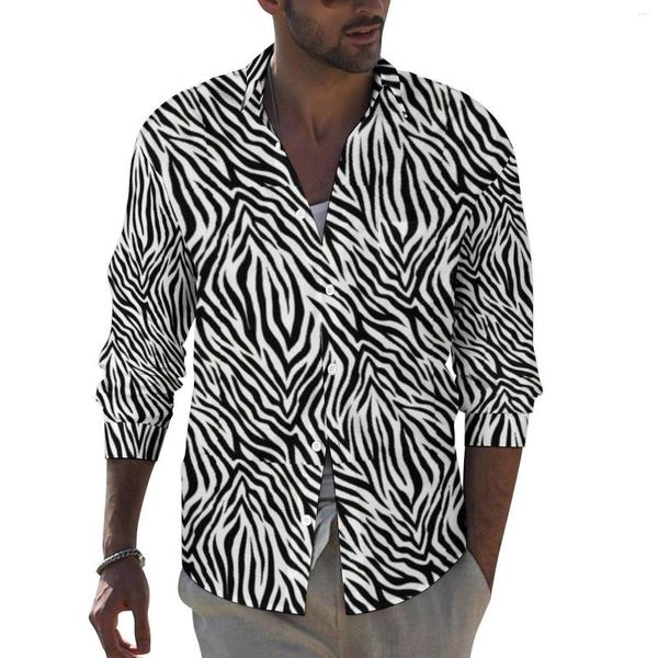 Camisas casuais masculinas Zebra Stripes Camisa Autumn Autumn Black White Animal Man Bloups Trending Manga Longa Design Harajuku Roupas