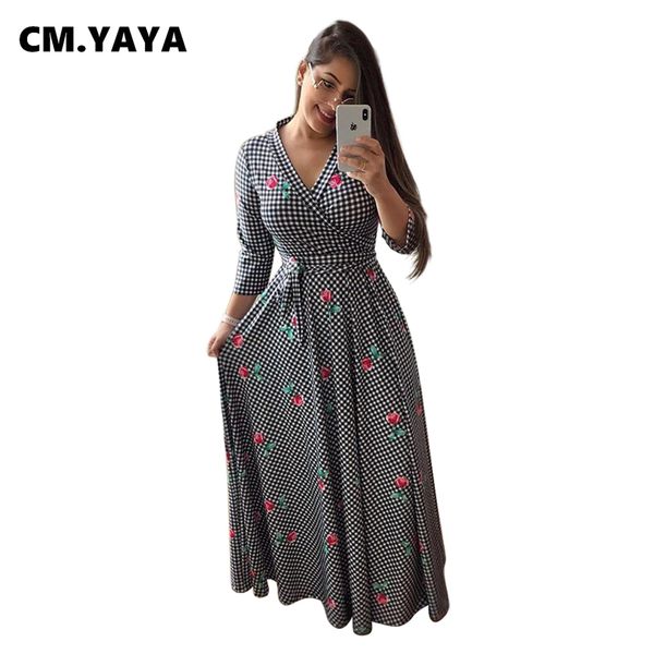 Abiti CM.YAYA Abito estivo slim da donna Maxi manica sexy a tre quarti Stampa floreale Street Fasciatura casual Abiti da festa Vestido