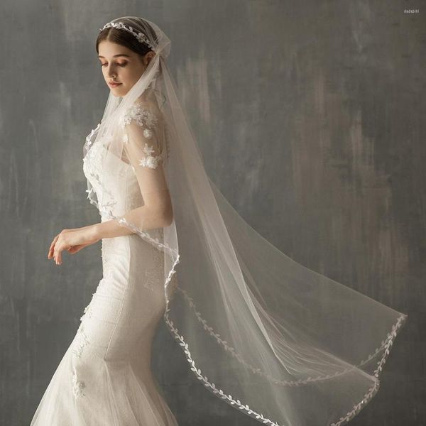 Veli da sposa Copricapo stile cappello vintage Velo da sposa bifacciale in pizzo bianco super immortale